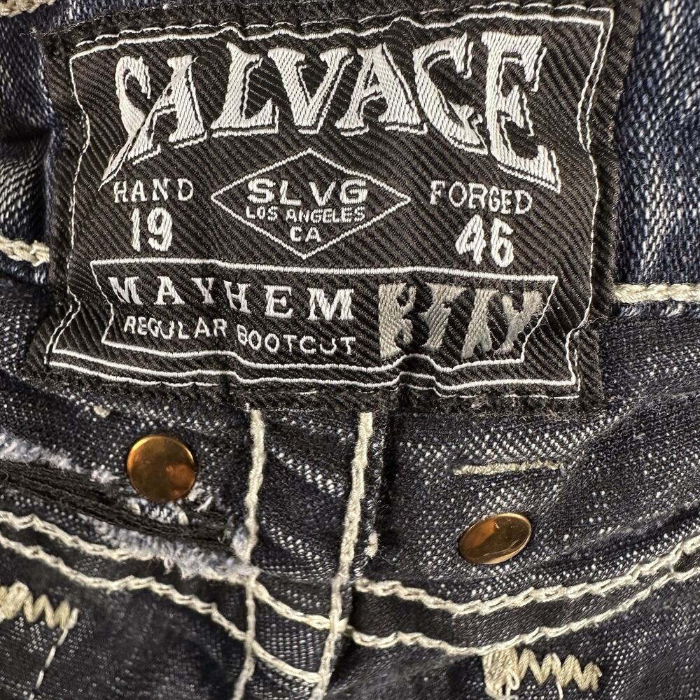 Buckle Salvage Jeans Men’s -31 S- Denim Blue Mayhem Regular Bootcut Distressed - Picture 6 of 16